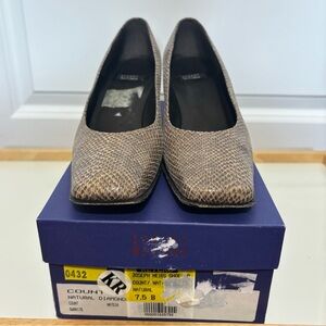 Stuart Weitzman Neutral Snake-Print Square Toe Pumps